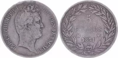 France 5 Francs Louis-Philippe Ist- 1831 MA Marseille incuse lettering - F