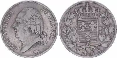 France 5 Francs Louis XVIII - 1817 K Bordeaux - F+