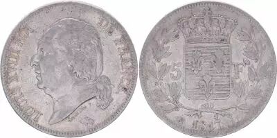 France 5 Francs Louis XVIII - 1817 L Bayonne - F+