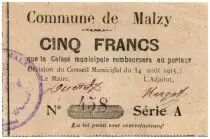 France 5 Francs Malzy City - 1915