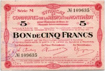 France 5 Francs Montm�dy S. des communes
