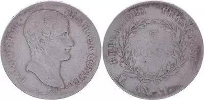 France 5 Francs Napoleon First Consul - An XI Q Perpignan - VG to F