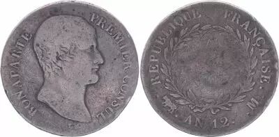 France 5 Francs Napoleon First Consul - Year 12 M Toulouse - VG to F