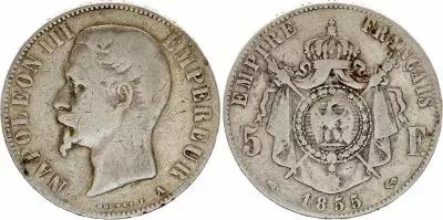 France 5 Francs Napol�on III - 1855 A Paris - Silver - Fine