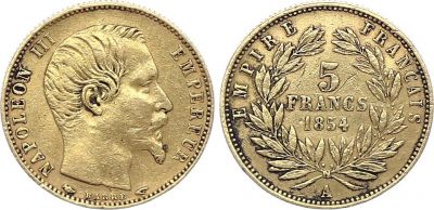 France 5 Francs Napolon III - Tte nue - 1854 A Tranche cannele - Petit Module Or