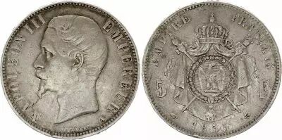 France 5 Francs Napol�on III - T�te nue - 1855 A Paris