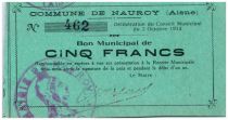 France 5 Francs Nauroy Commune - 1914