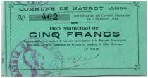 France 5 Francs Nauroy Commune - 1914