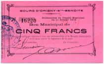 France 5 Francs Origny-Sainte-Benoite City - 1915