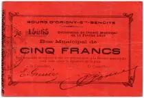 France 5 Francs Origny-Sainte-Benoite City - 1915