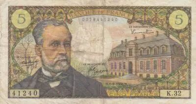 France 5 Francs Pasteur - 01-09-1966 - Serial K.32