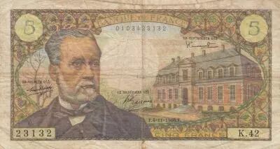 France 5 Francs Pasteur - 04-11-1966 - Serial K.42