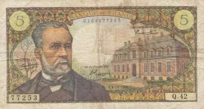 France 5 Francs Pasteur - 04-11-1966 - Serial Q.42