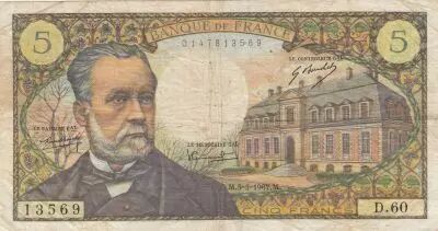 France 5 Francs Pasteur - 05-05-1967 - Serial D.60