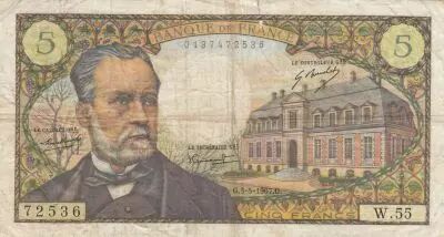 France 5 Francs Pasteur - 05-05-1967 - S�rie W.55