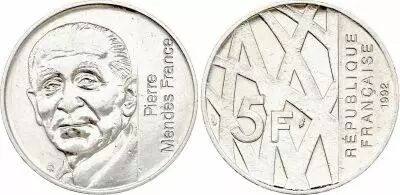 France 5 Francs Pierre Mendes France - 1992