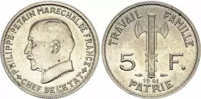 France 5 Francs ? Type P�tain ? France 1941