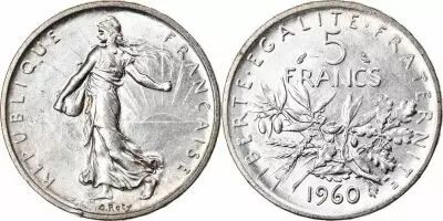 France 5 Francs Seed Sower - 1960 - Silver