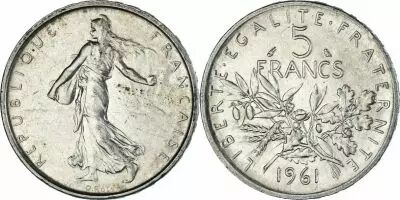 France 5 Francs Seed Sower - 1961 - Silver