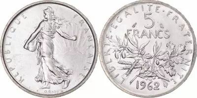 France 5 Francs Seed Sower - 1962 - Silver
