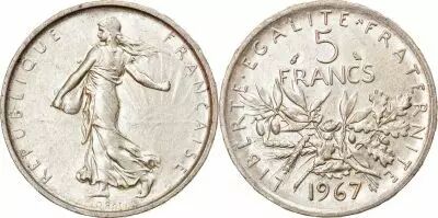 France 5 Francs Seed Sower - 1967 - Silver