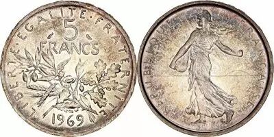 France 5 Francs Seed sower - 1969