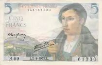 France 5 Francs Sheperd - 05-08-1943 Serial B.59 - VF