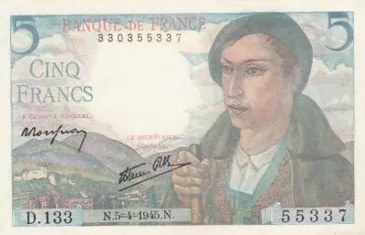 France 5 Francs Shepherd - 05-04-1945 Serial D.133 - UNC