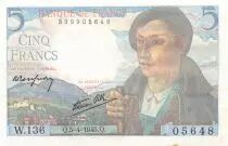 France 5 Francs Shepherd - 05-04-1945 Serial W.136 - AU+