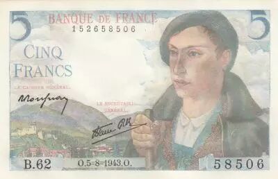 France 5 Francs Shepherd - 05-08-1943 Serial B.62