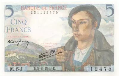 France 5 Francs Shepherd - 05-08-1943 Serial M.53 - aUNC