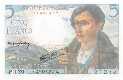 France 5 Francs Shepherd - 23-12-1943 Serial P.120 - UNC