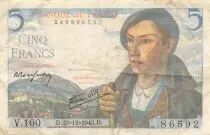 France 5 Francs Shepherd - 23-12-1943 Serial V.100 - F+