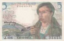 France 5 Francs Shepherd - 23-12-1943 Serial Z.104 - VF