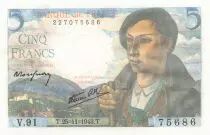 France 5 Francs Shepherd - 25-11-1943 Serial V.91 - AU