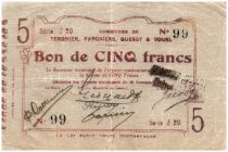 France 5 Francs Tergnier Fargnier Quessy Commune - 1914