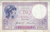 France 5 Francs Violet 08-11-1918 Série M.4381