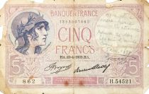 France 5 Francs Violet 13-04-1933 Série H.54521 - B