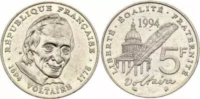 France 5 Francs Voltaire - 1994 - VF