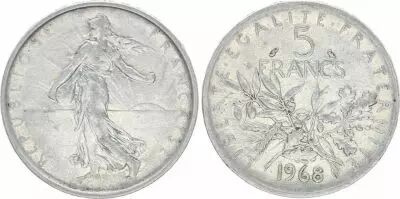 France 5 Francs Woman sowing seed - 1968