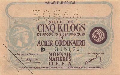 France 5 Kilograms of Ordinary Steel - OFFA - June 30, 1944