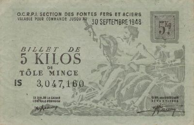 France 5 Kilograms of Thin Sheet Metal - OCRPI - September 30, 1948