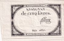 France 5 Livres  - 10 Brumaire An II (31-10-1793) - Sign Bancey - Série 26890 - L.171