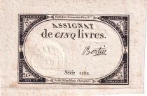 France 5 Livres  - 10 Brumaire An II (31-10-1793) - Sign Bertin - Série 1162 - L.171
