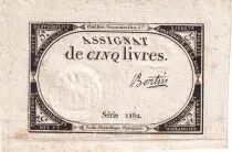 France 5 Livres  - 10 Brumaire An II (31-10-1793) - Sign Bertin - S&eacute;rie 1162 - L.171