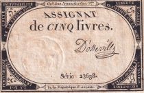 France 5 Livres  - 10 Brumaire An II (31-10-1793) - Sign D\'osseville - Série 23638 - L.171