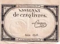 France 5 Livres  - 10 Brumaire An II (31-10-1793) - Sign Fouquet - S&eacute;rie 8508