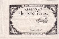 France 5 Livres  - 10 Brumaire An II (31-10-1793) - Sign Mixelle - Série 26890 - L.171