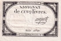 France 5 Livres  - 10 Brumaire Year II (31-10-1793) - Sign Auguste - Serial 26890 - P. A.76
