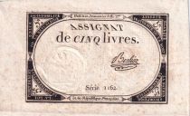 France 5 Livres  - 10 Brumaire Year II (31-10-1793) - Sign Berlioz - Serial 1162 - P. A.76